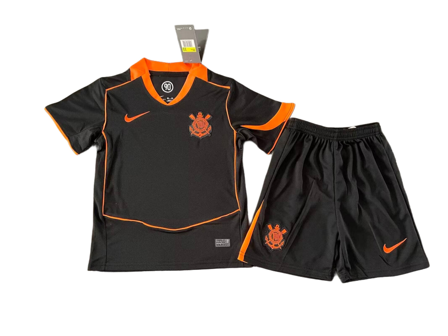 Corinthians Third Kids Kit 26/27 - Black & Neon Orange (Shirt + Shorts)