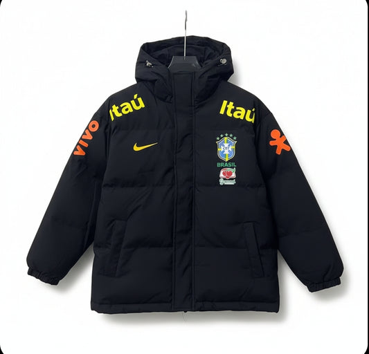 Brazil National Team Puffer Jacket with Hood - Black - Official Winter Collection