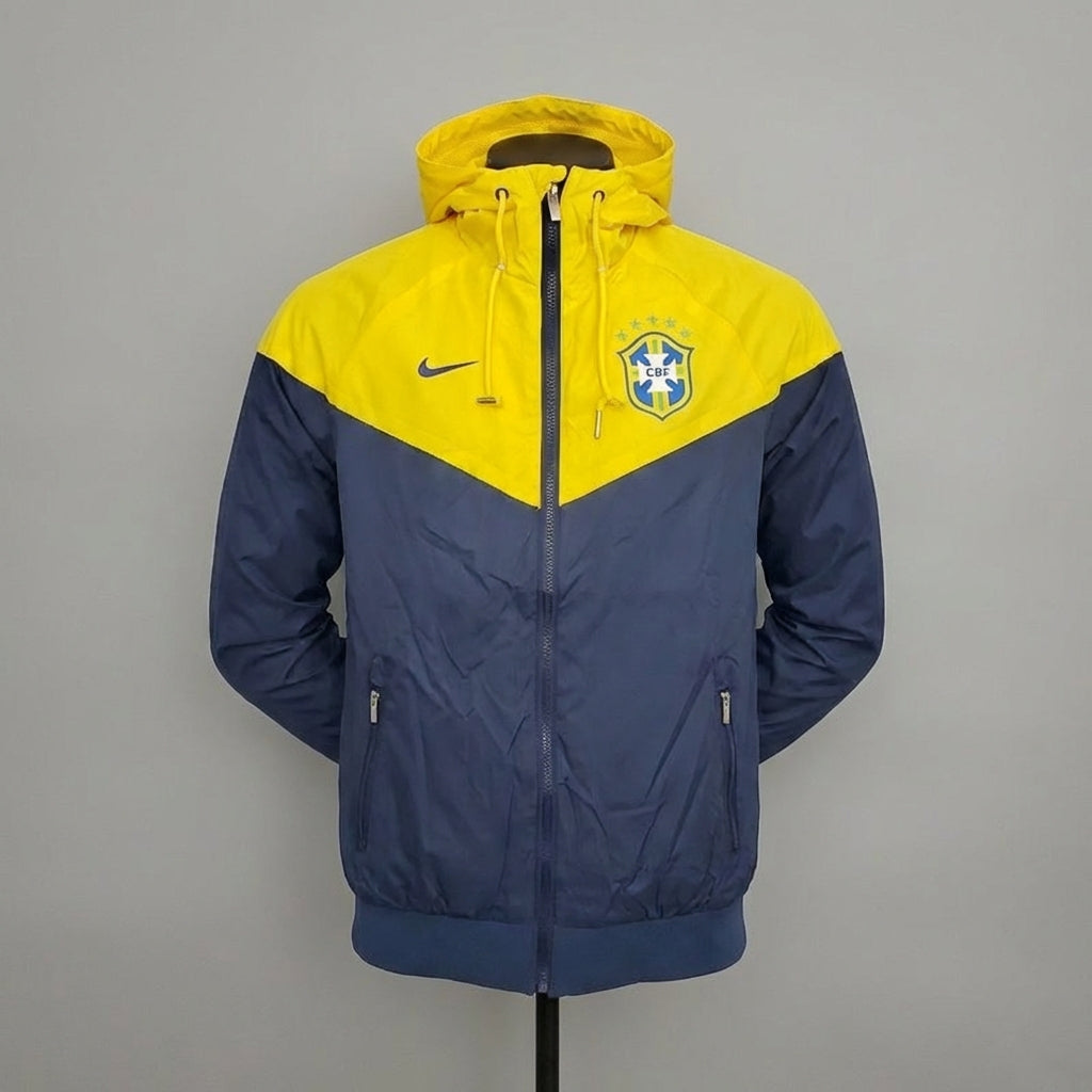 Brazil National Team Windbreaker Jacket with Hood - Yellow & Black - Official Gear