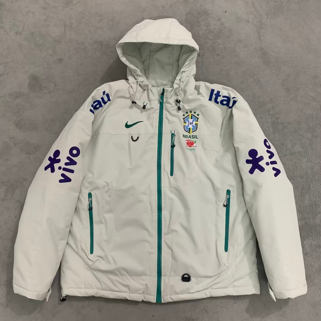 Official Brazil Winter Puffer Jacket - Off-White & Emerald - THERMAL EDITION
