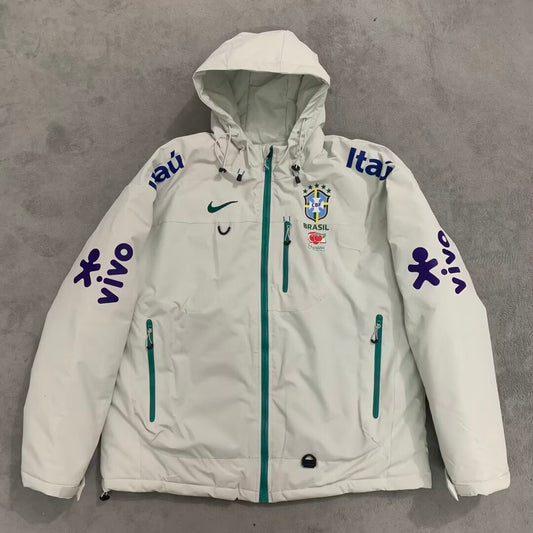 Official Brazil Winter Puffer Jacket - Off-White & Emerald - THERMAL EDITION